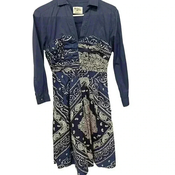 - Holding Horses Navy Ruched, Flared Bandana Dress, Size 2, Pre-Owned - Picture 2 of 9